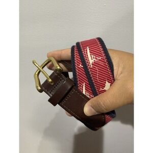 Vineyard Vines Sz 32 Red Boating Fishing  Canvas Belt Navy Brass Buckle 37.5"